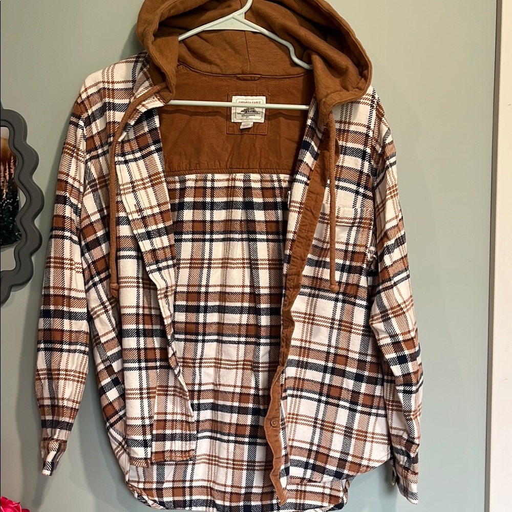 Brown Plaid Hooded Shirt Jacket